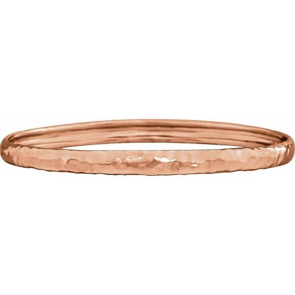 5mm 14k Rose Gold Solid Hammered Bangle Bracelet, 7.5 Inch - Picture 2 of 3